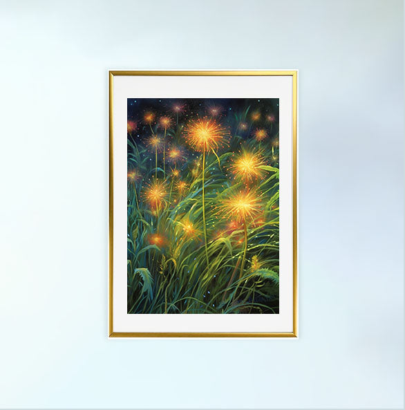 ホタルのアートポスター金フレームあり