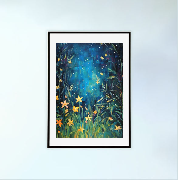 ホタルのアートポスター黒フレームあり