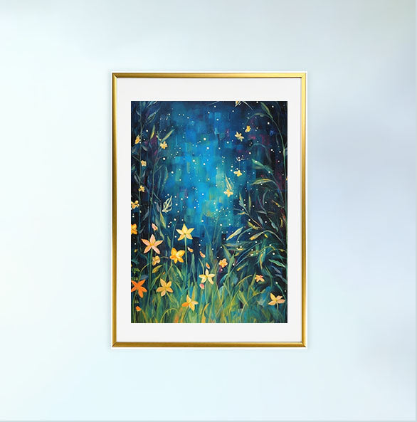 ホタルのアートポスター金フレームあり