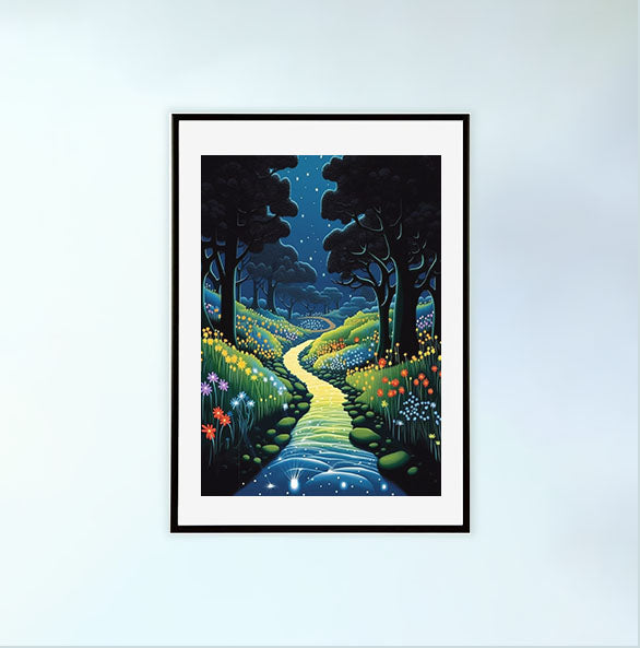 ホタルのアートポスター黒フレームあり