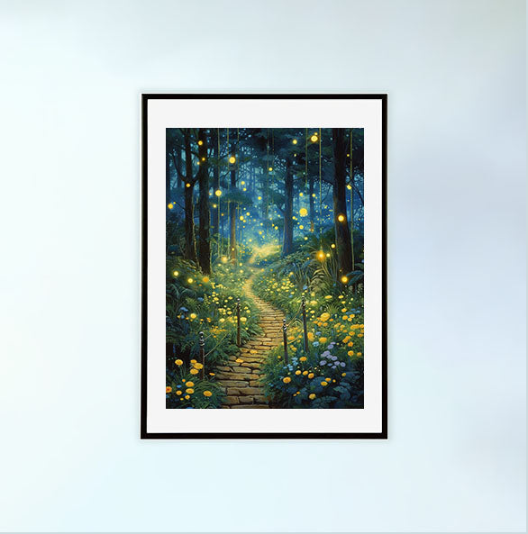 ホタルのアートポスター黒フレームあり