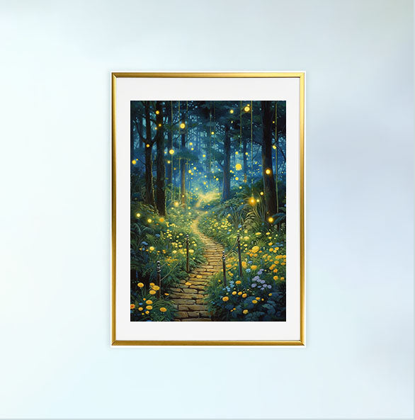 ホタルのアートポスター金フレームあり