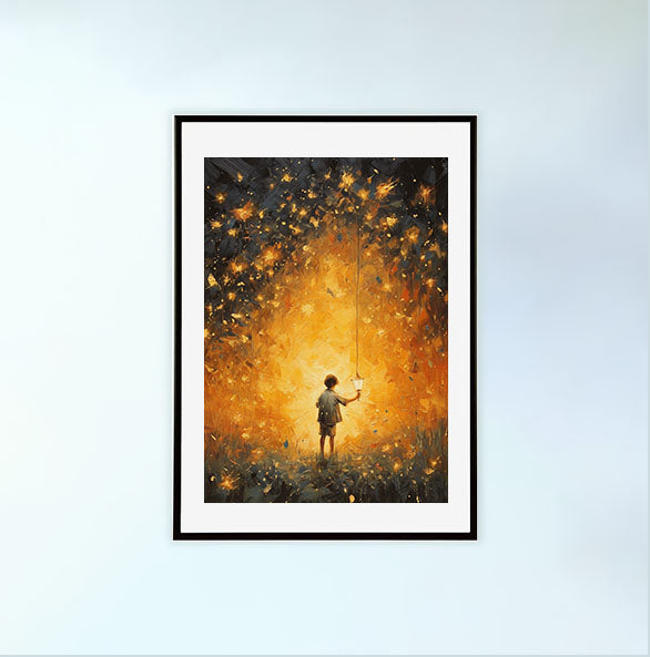 ホタルのアートポスター黒フレームあり