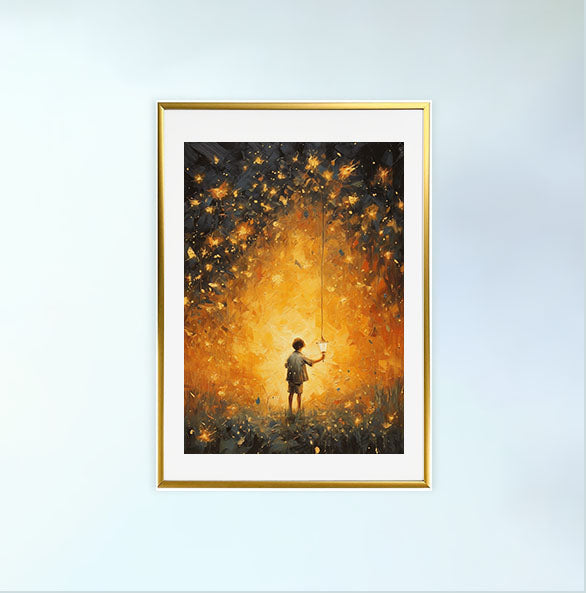 ホタルのアートポスター金フレームあり