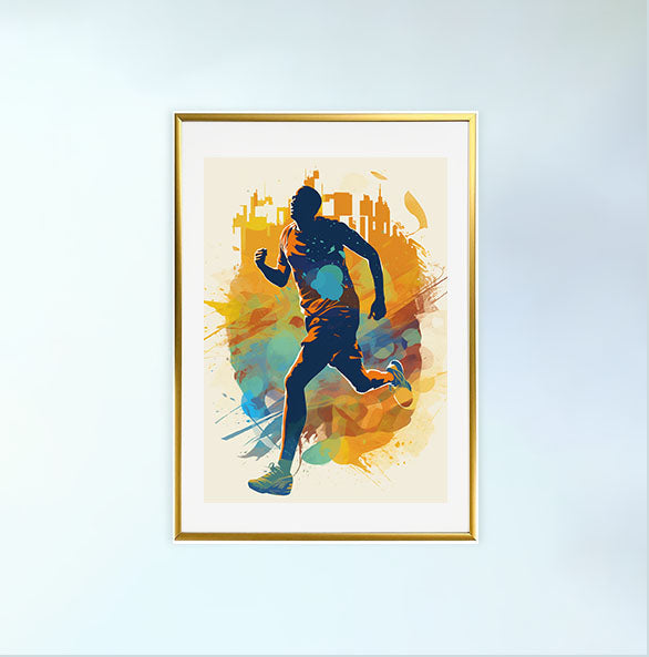 マラソンランナーのアートポスター金フレームあり