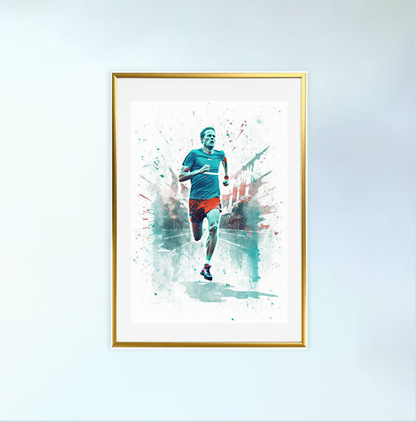 マラソンランナーのアートポスター金フレームあり