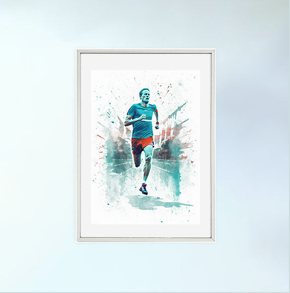 マラソンランナーのアートポスター銀フレームあり
