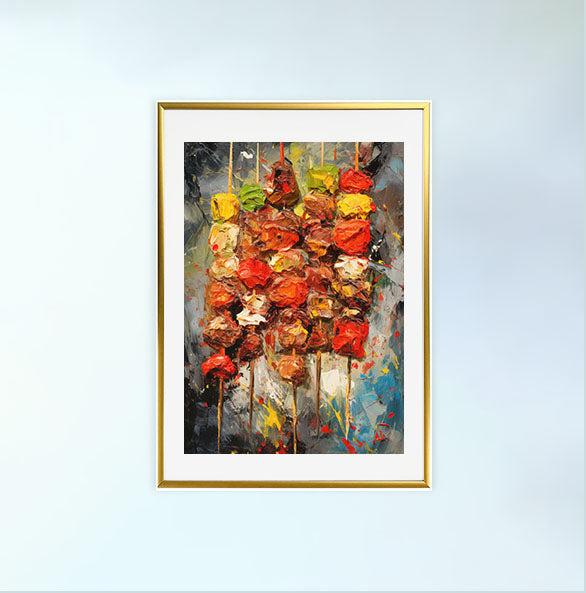 肉のアートポスター金フレームあり