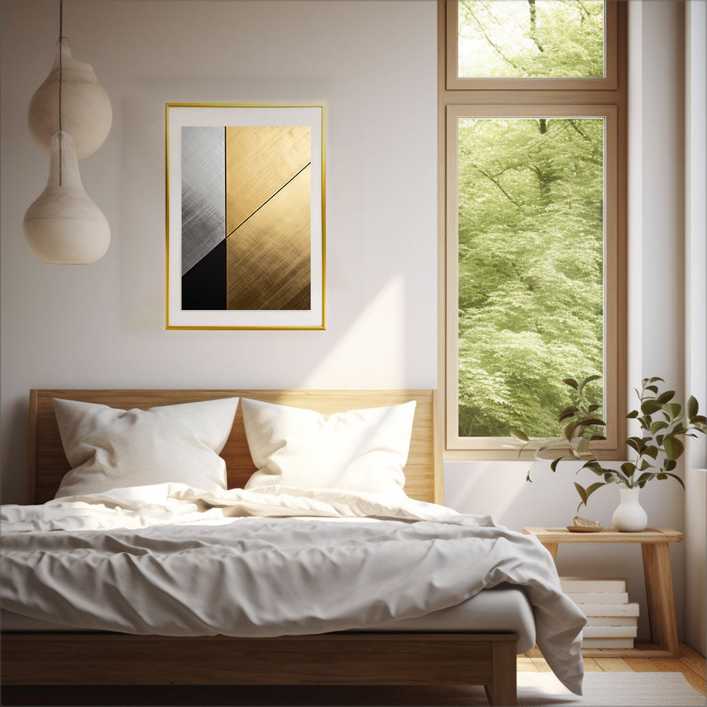 メタリックのアートポスター寝室配置イメージ