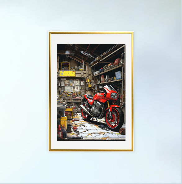 バイクのアートポスター金フレームあり