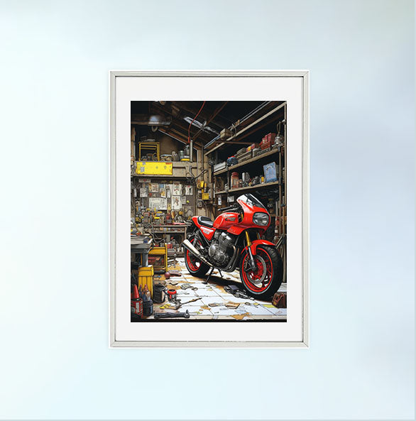 バイクのアートポスター銀フレームあり