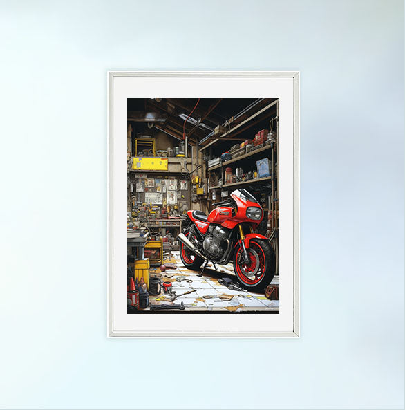 バイクのアートポスター白フレームあり