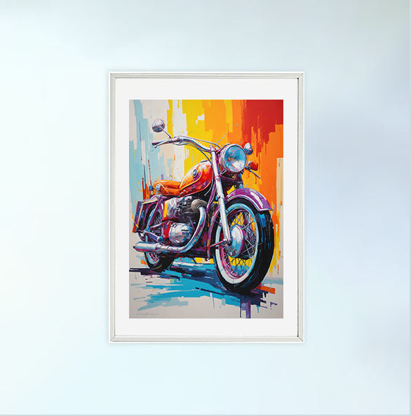 バイクのアートポスター白フレームあり