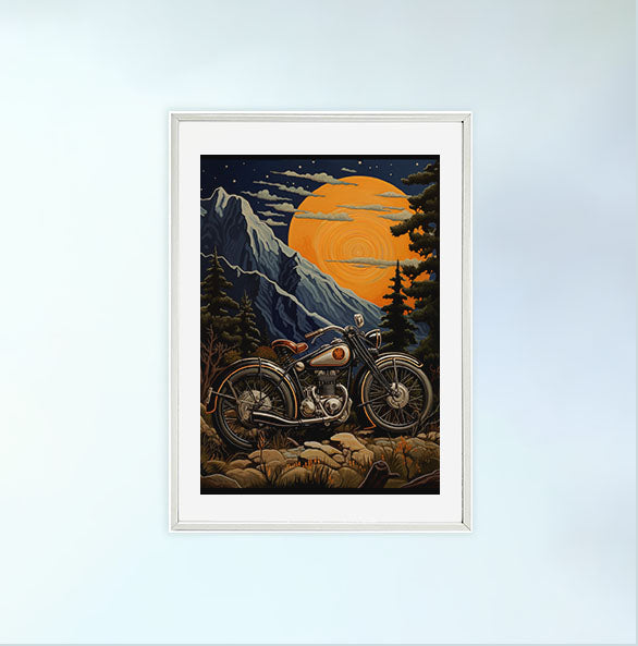 バイクのアートポスター白フレームあり
