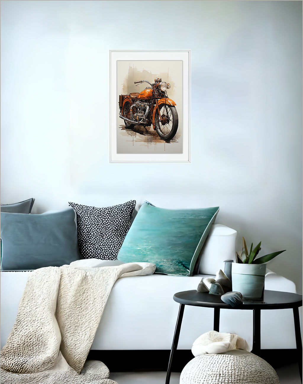 バイクのアートポスターソファ配置イメージ