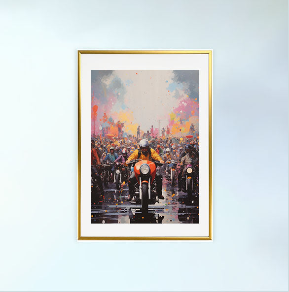 バイクのアートポスター金フレームあり