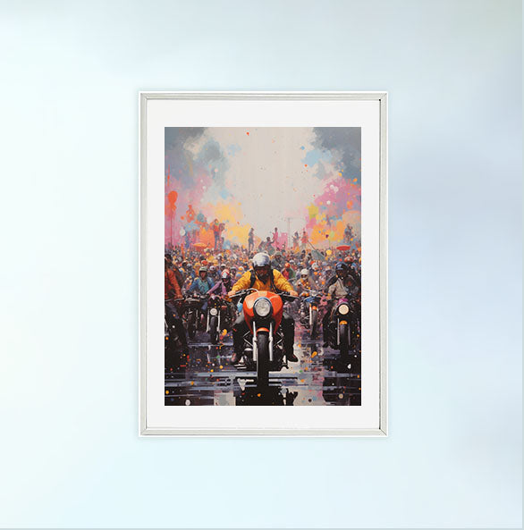 バイクのアートポスター白フレームあり