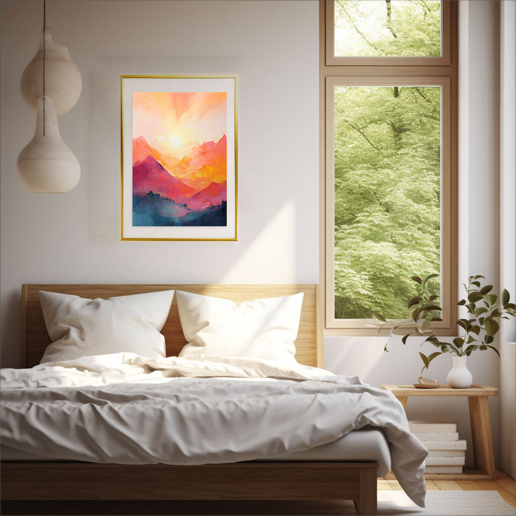 山のアートポスター寝室配置イメージ