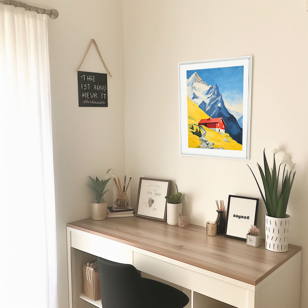 山のアートポスター机配置イメージ