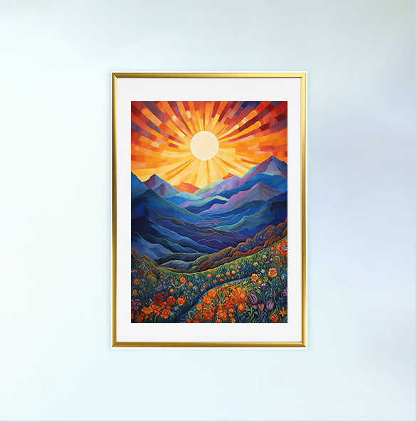山のアートポスター金フレームあり