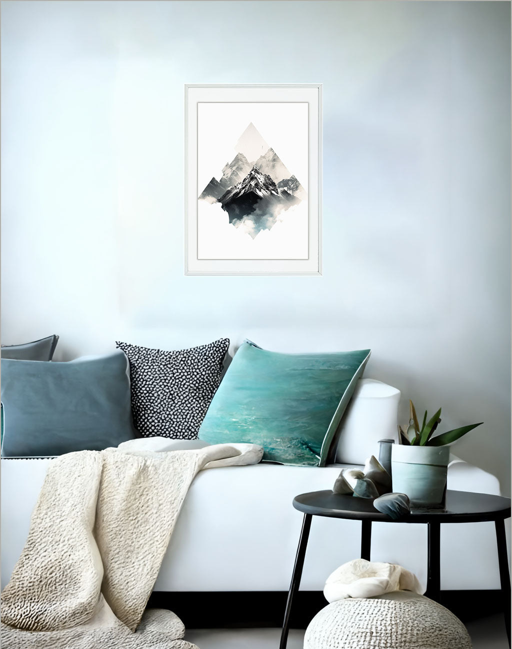 山のアートポスターソファ配置イメージ