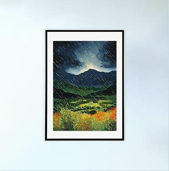 山のアートポスター黒フレームあり
