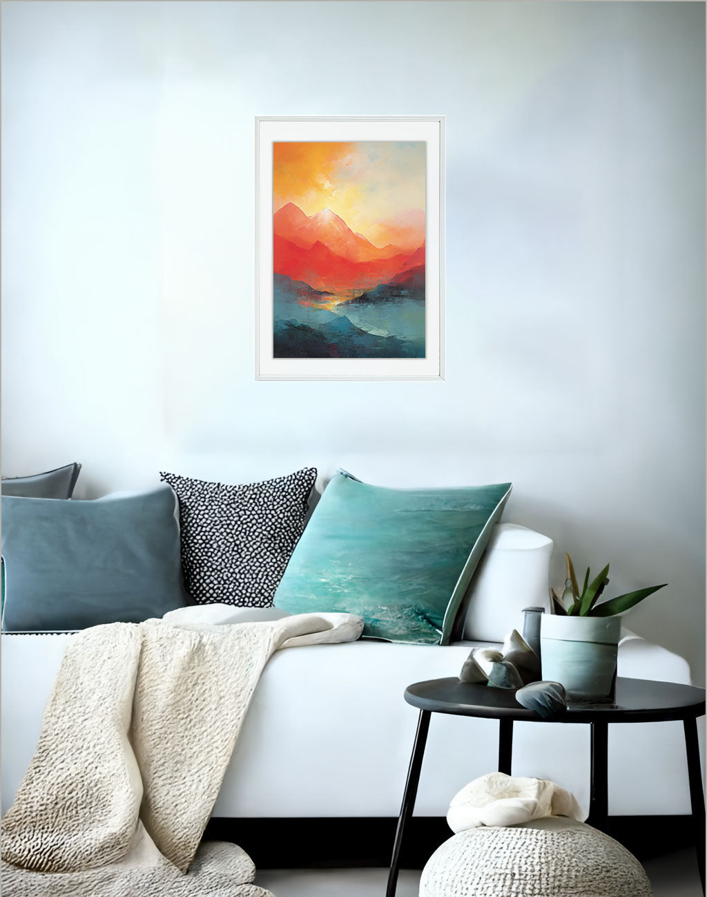 山のアートポスターソファ配置イメージ