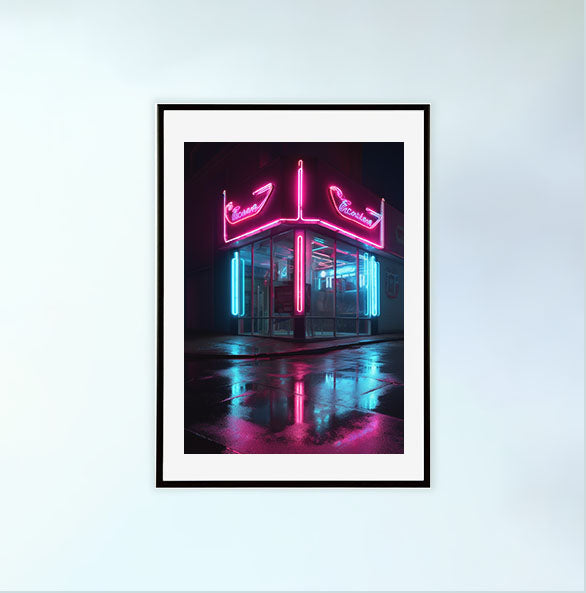 ネオンライトのアートポスター黒フレームあり