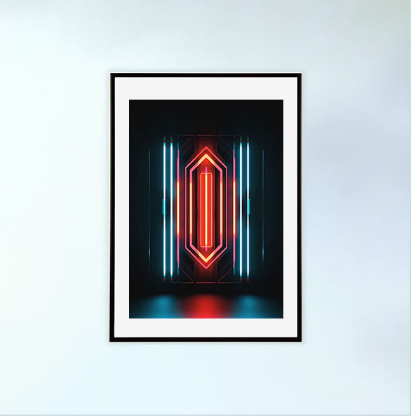 ネオンライトのアートポスター黒フレームあり
