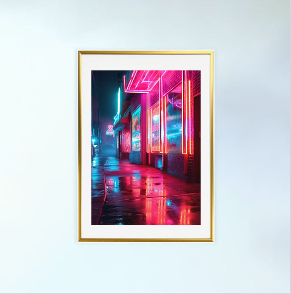ネオンライトのアートポスター金フレームあり