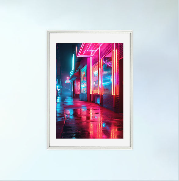 ネオンライトのアートポスター銀フレームあり