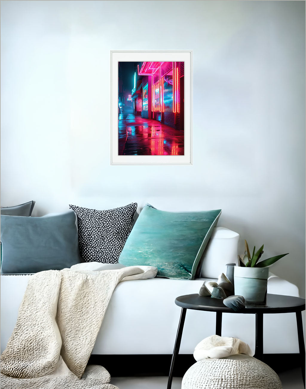 ネオンライトのアートポスターソファ配置イメージ