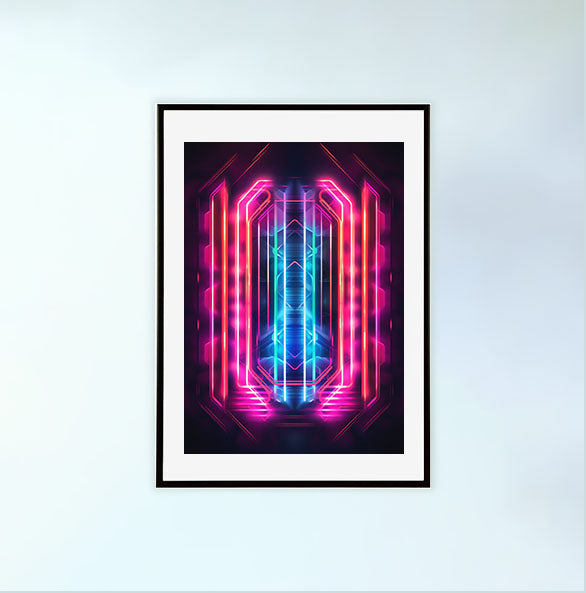 ネオンライトのアートポスター黒フレームあり