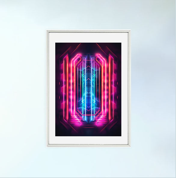 ネオンライトのアートポスター銀フレームあり