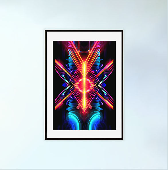 ネオンライトのアートポスター黒フレームあり