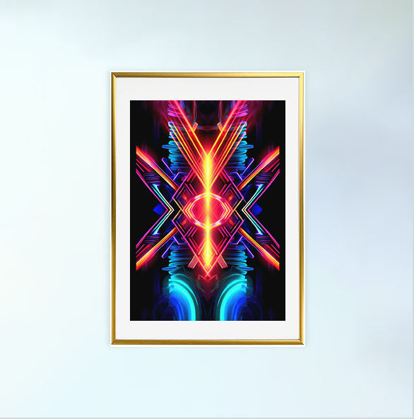 ネオンライトのアートポスター金フレームあり