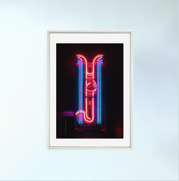 ネオンライトのアートポスター銀フレームあり