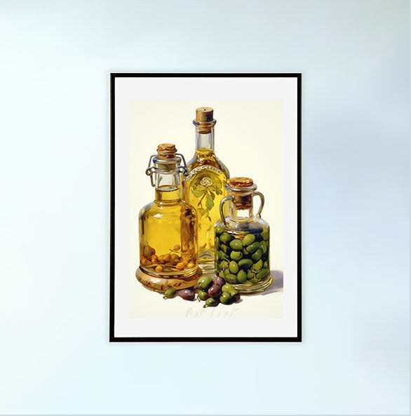 オリーブオイルのアートポスター黒フレームあり