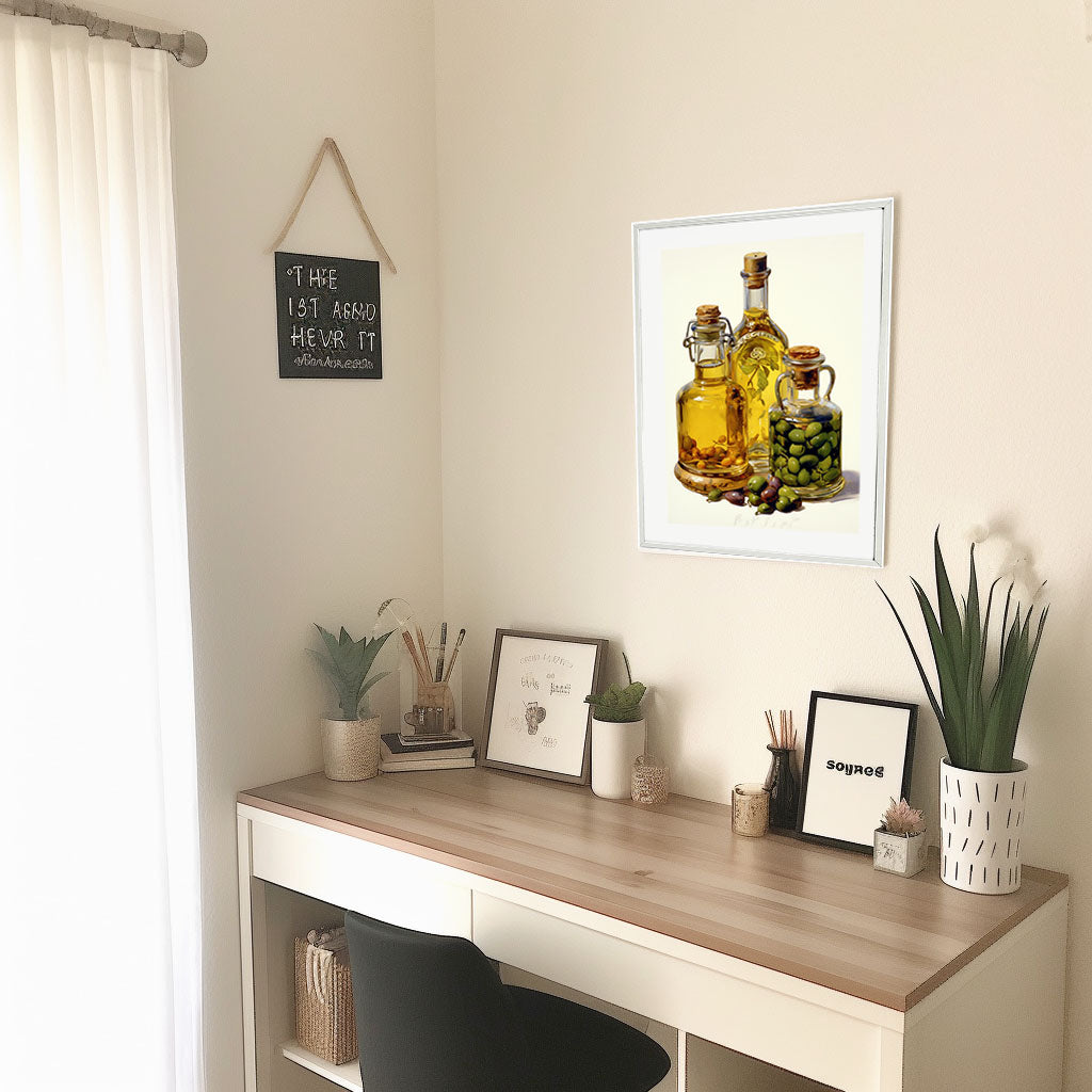 オリーブオイルのアートポスター机配置イメージ