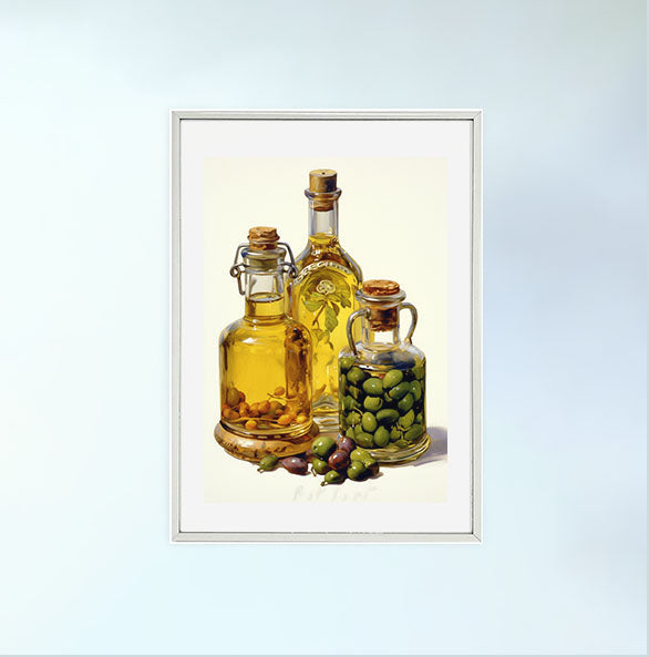 オリーブオイルのアートポスター銀フレームあり