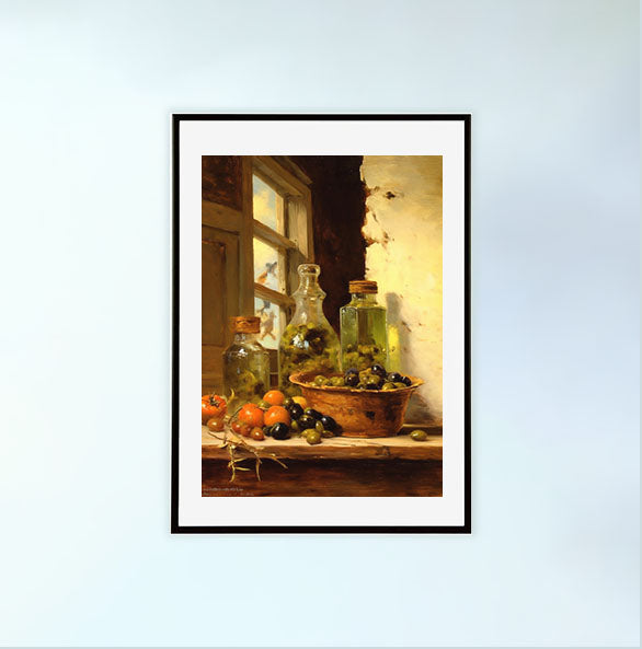オリーブオイルのアートポスター黒フレームあり
