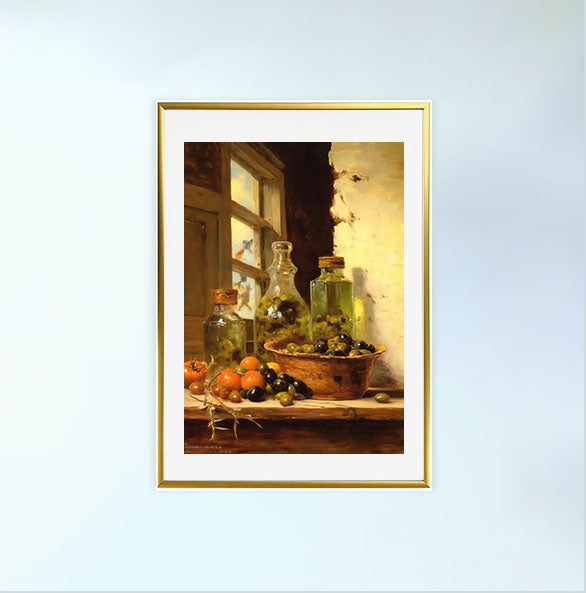 オリーブオイルのアートポスター金フレームあり