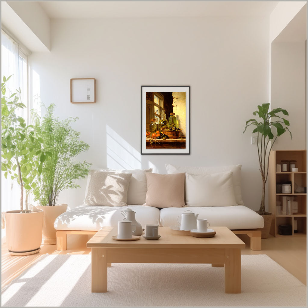 オリーブオイルのアートポスターリビング配置イメージ