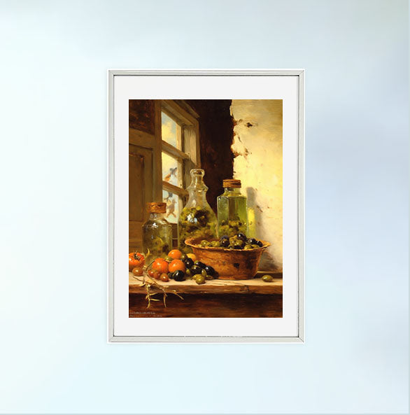 オリーブオイルのアートポスター銀フレームあり