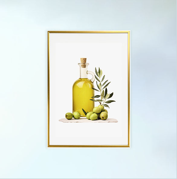 オリーブオイルのアートポスター金フレームあり