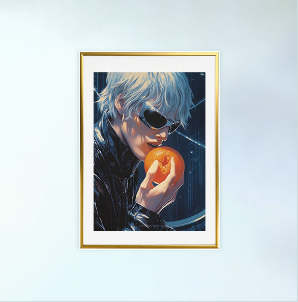 オレンジのアートポスター金フレームあり