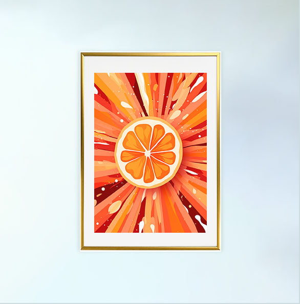 オレンジのアートポスター金フレームあり