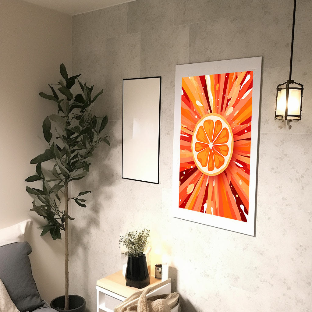 オレンジのアートポスター廊下配置イメージ