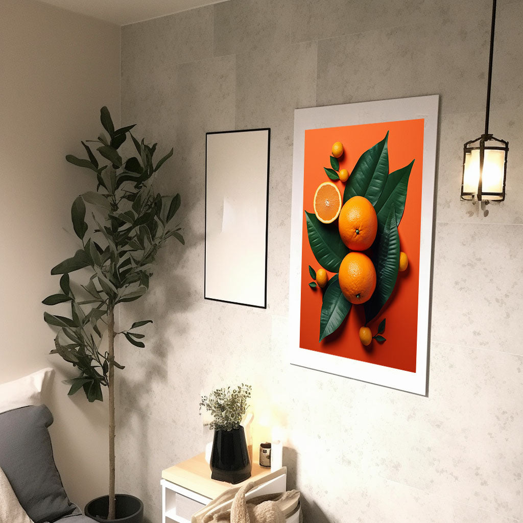 オレンジのアートポスター廊下配置イメージ