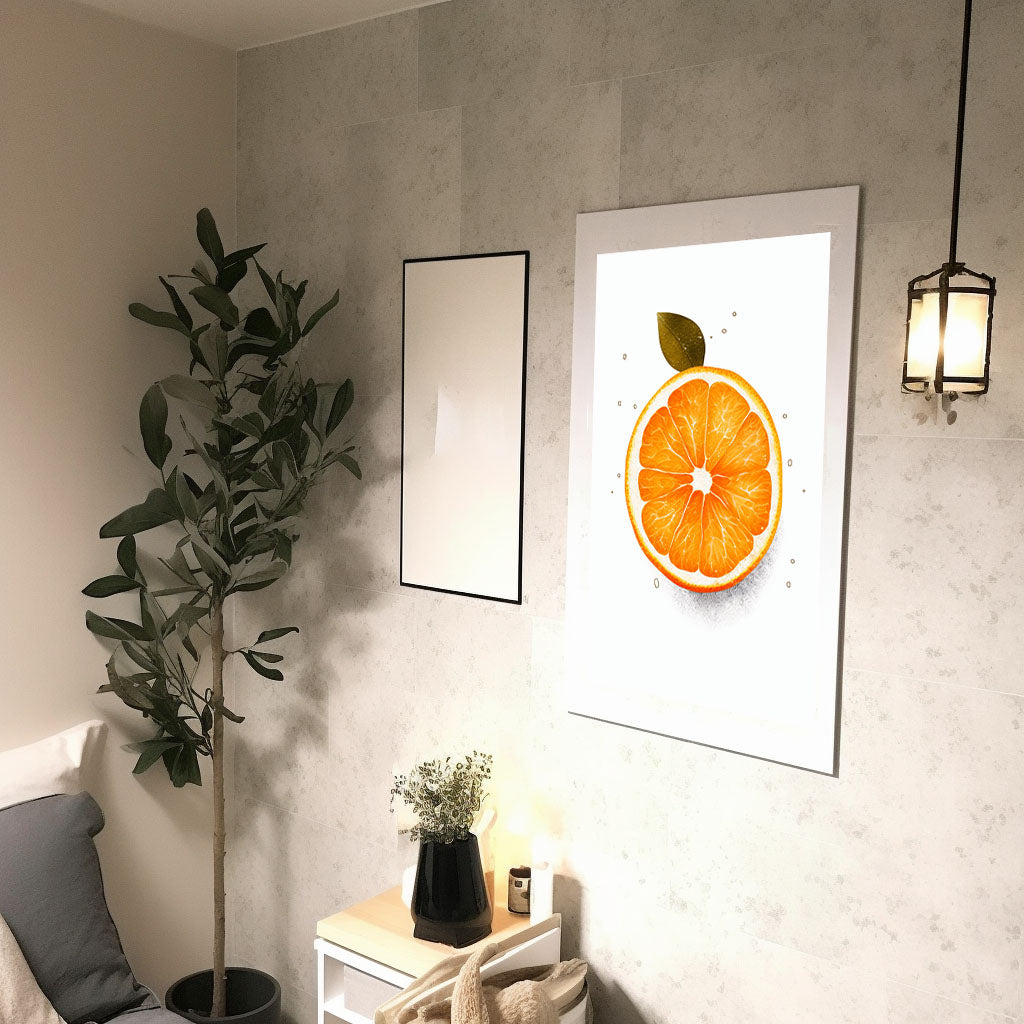 オレンジのアートポスター廊下配置イメージ